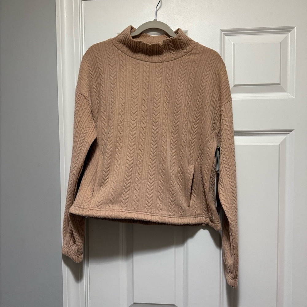 BearPaw Cable Knit Mock Neck Sweater in Taupe